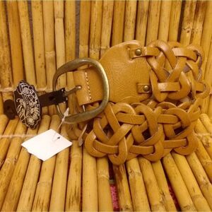 NWT PARIS BLUES Brown 100% Leather Belt w/Sliding Braided Leather Pieces 32-36 M